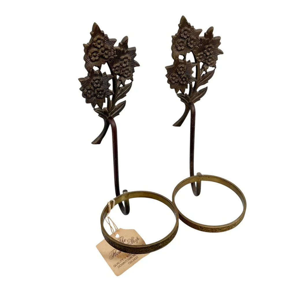Vintage Set of Brass Sconces Art Nouveau Floral Candle Vase Votive Holders 9.75
